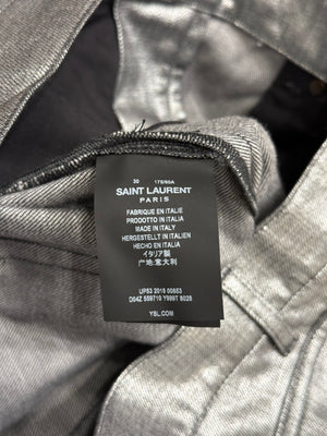2018 Saint Laurent “D02” metallic silver slim fit pants
