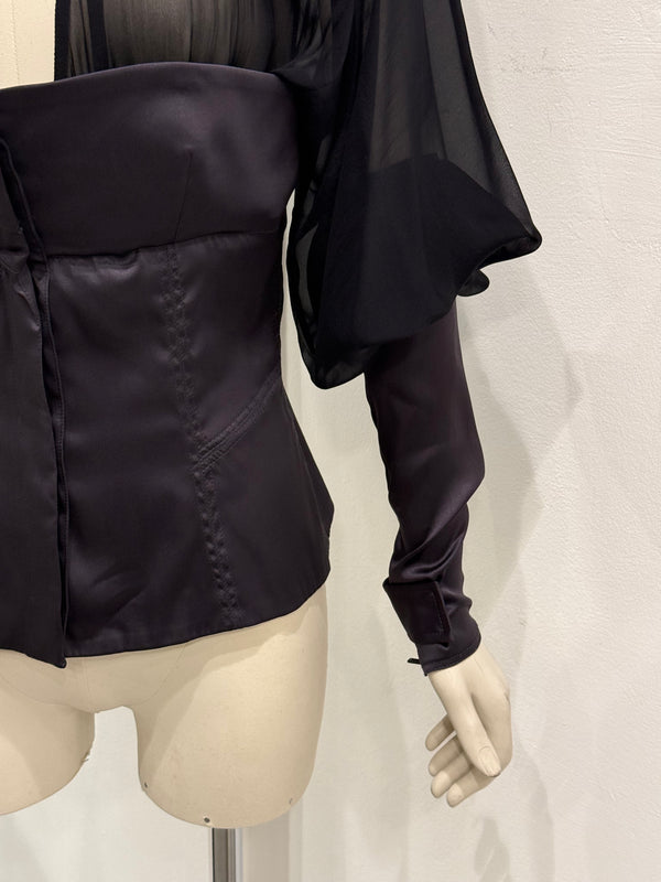 A/W2003 Gucci By Tom Ford runway corset ruched sleeves top