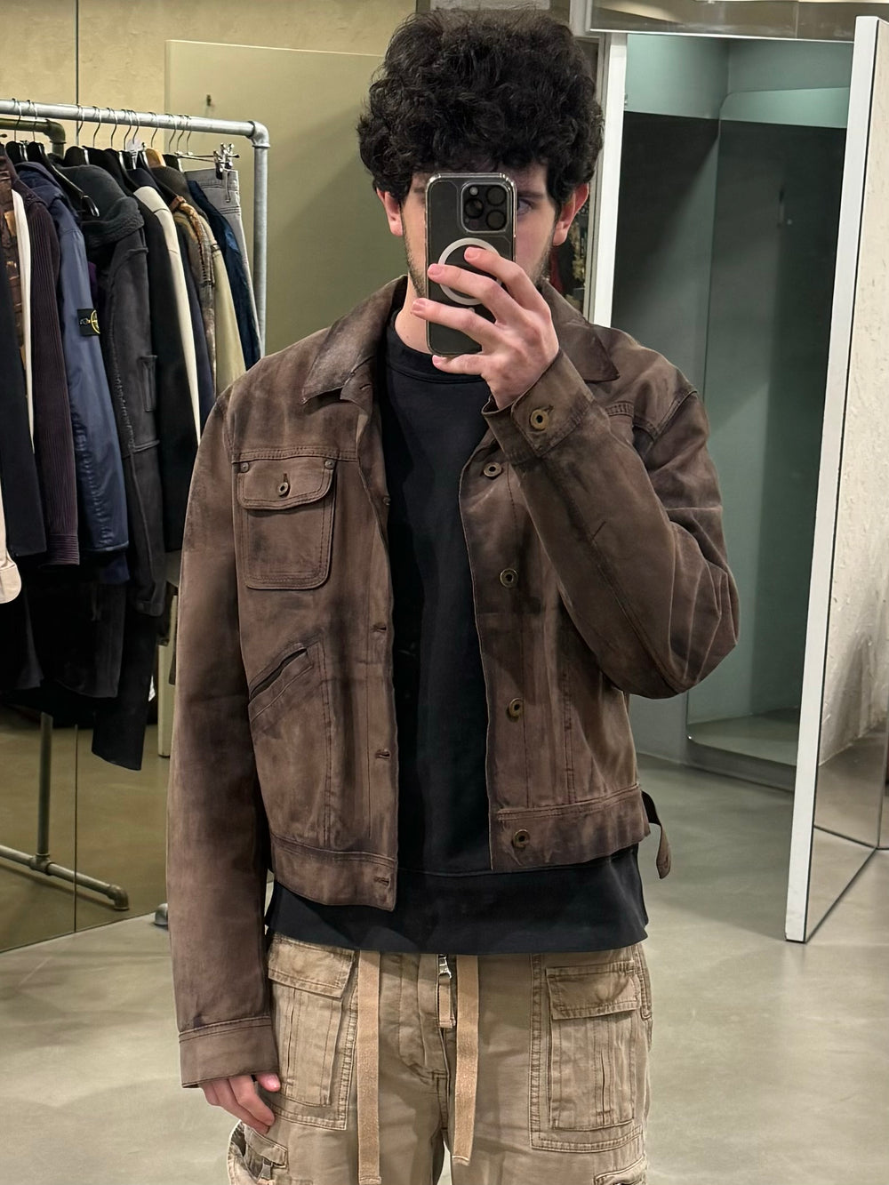 2000s Miu Miu stained treatment leather jacket