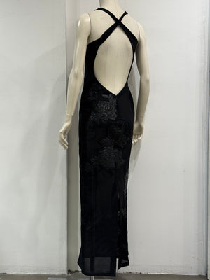 A/W2002 Roberto Cavalli runway leather floral patches sheer dress