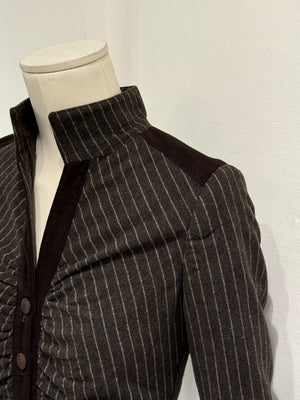2000s Roberto Cavalli structured ruched velvet trim stiped jacket