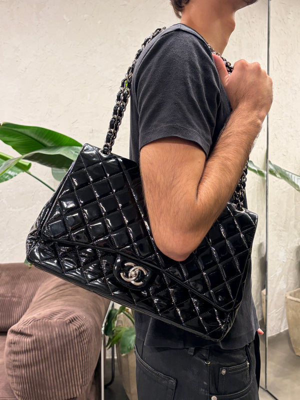 2013-2014 Chanel Large Flap double chain matelasse patent leather bag