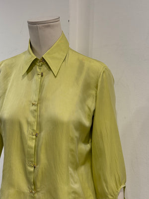2000s Roberto Cavalli lime green silk shirt with flared cuffs