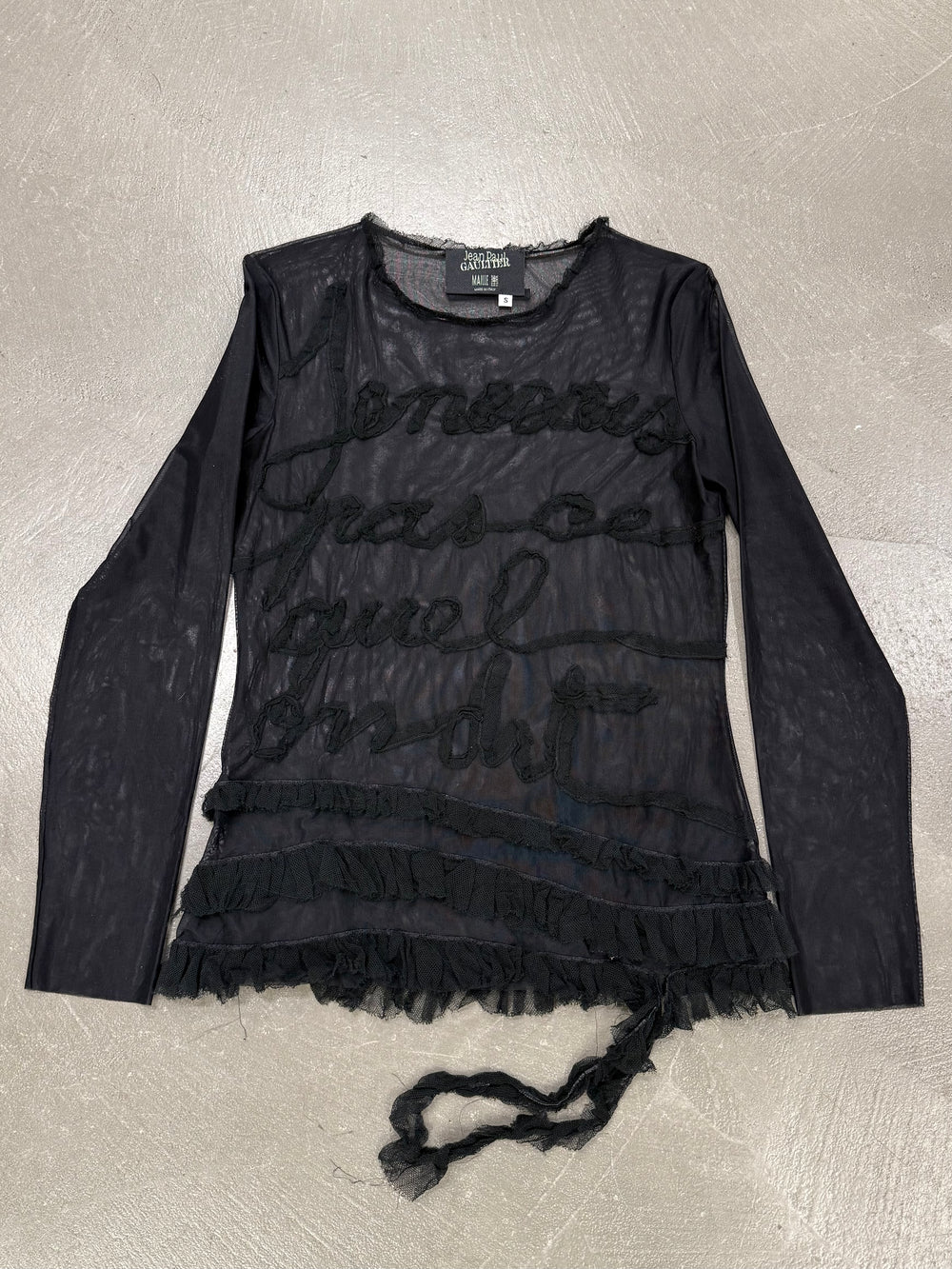 2001 Jean Paul Gaultier calligraphy script mesh top