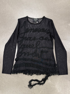 2001 Jean Paul Gaultier calligraphy script mesh top