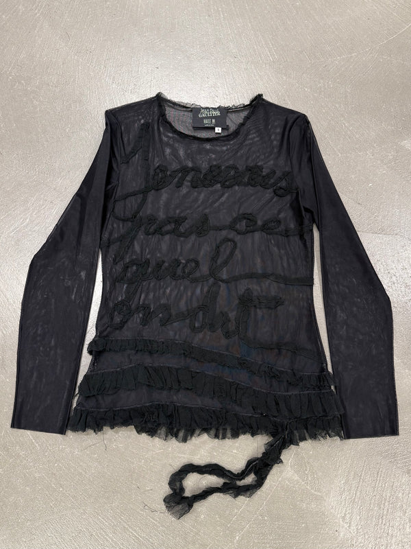 2001 Jean Paul Gaultier calligraphy script mesh top