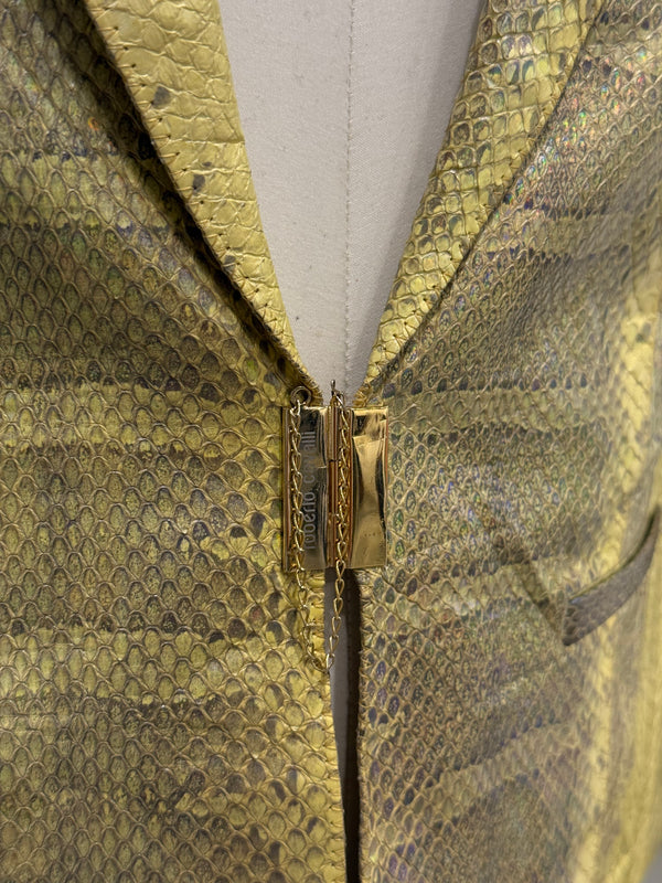 S/S2001 Roberto Cavalli iridescent rainbow snake cropped leather blazer
