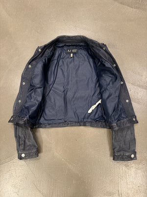 2000s Armani cropped wrinkled distressed leather jacket