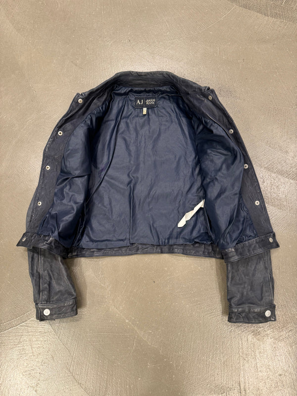 2000s Armani cropped wrinkled distressed leather jacket