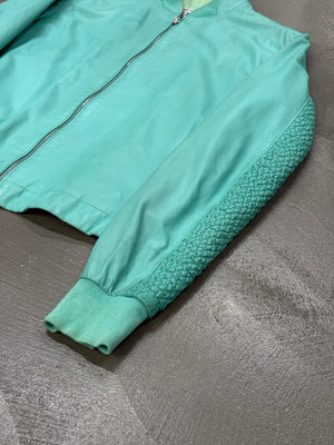 1990s Gianni Versace turqoise woven-sleeve leather bomber jacket