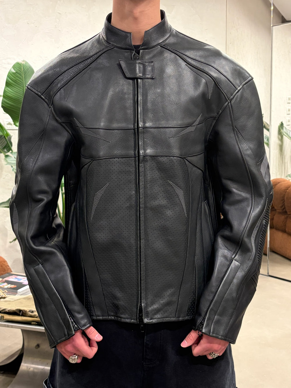A/W2023 Balenciaga panelled leather moto biker jacket
