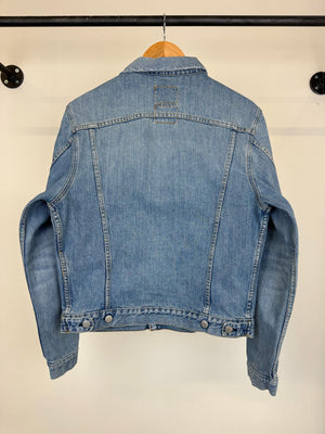 1990s Helmut lang vintage sanded 1 pocket denim jacket