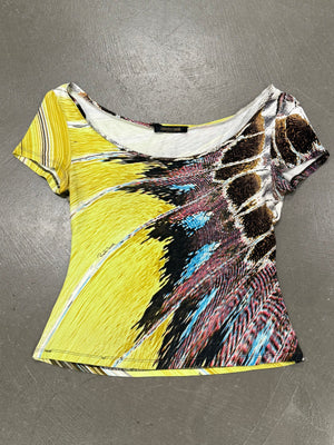 2004 Roberto Cavalli feather abstract print stretch top