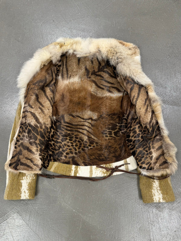 2000s Roberto Cavalli coyote fur hybrid jacket