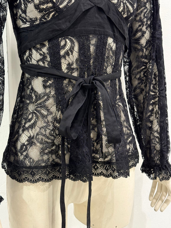 2000s Dolce & Gabbana lace tie-waist floral lace blouse