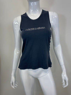 S/S 2001 Dolce & Gabbana Safety Pin Rhinestone Swarovski Logo Tank Top