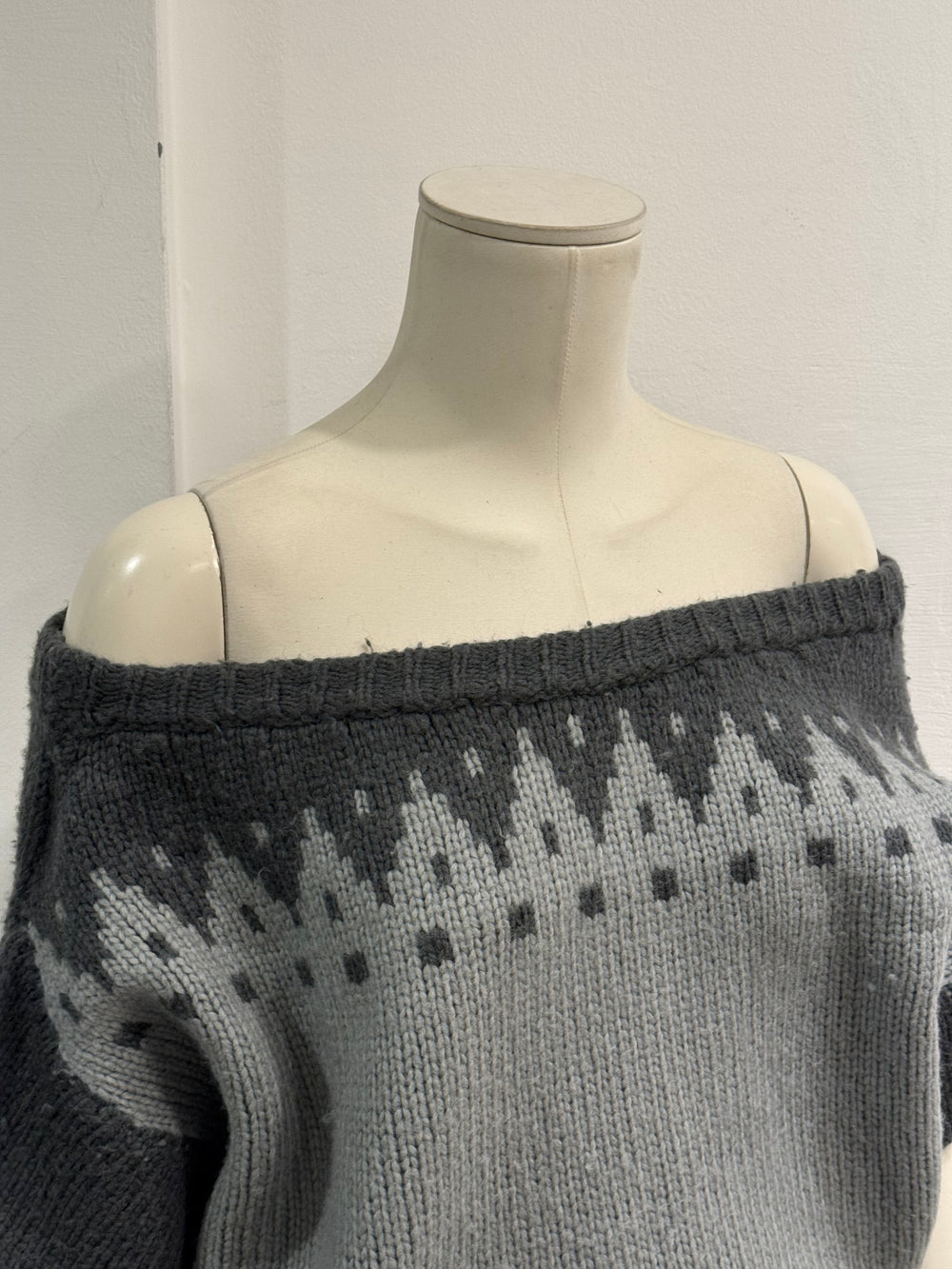 1990s Marithe Francois Girbaud off shoulder fair isle jumper