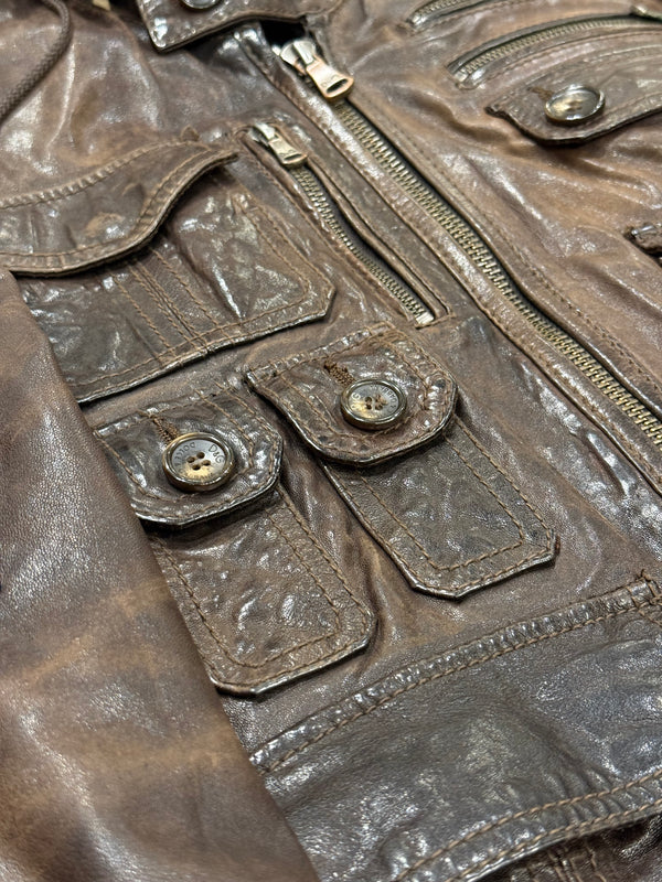 A/W2003 Dolce & Gabbana coyote fur multi-pockets cargo leather jacket