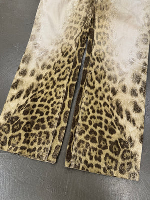 2000s Roberto Cavalli Leopard faded denim