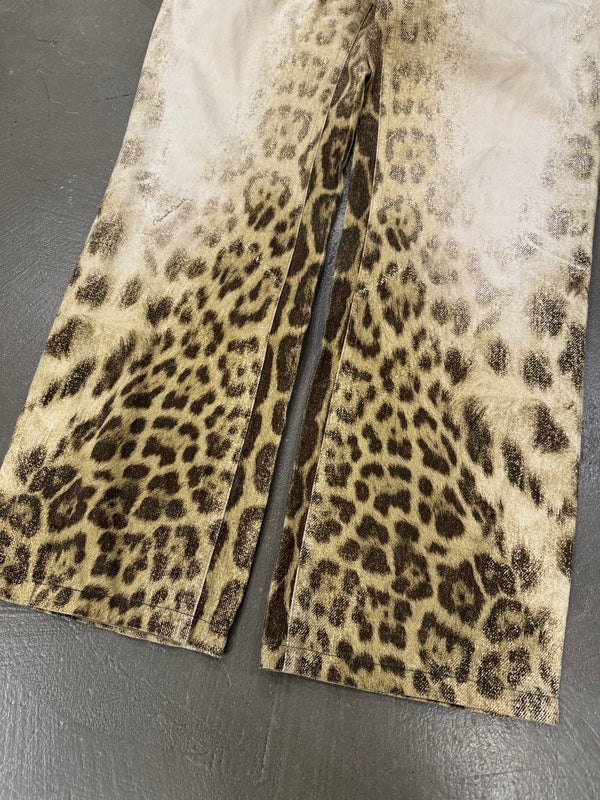 2000s Roberto Cavalli Leopard faded denim