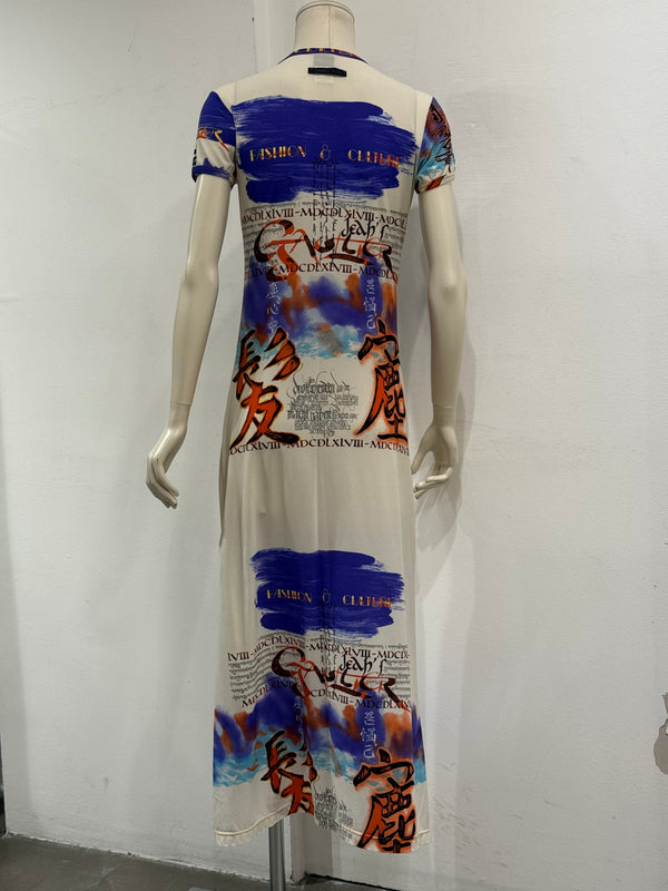 1997 Jean Paul Gaultier "fashion & culture" print dress