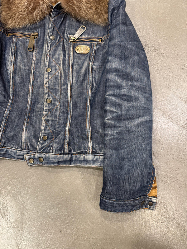 2001 Dolce & Gabbana real fur denim jacket