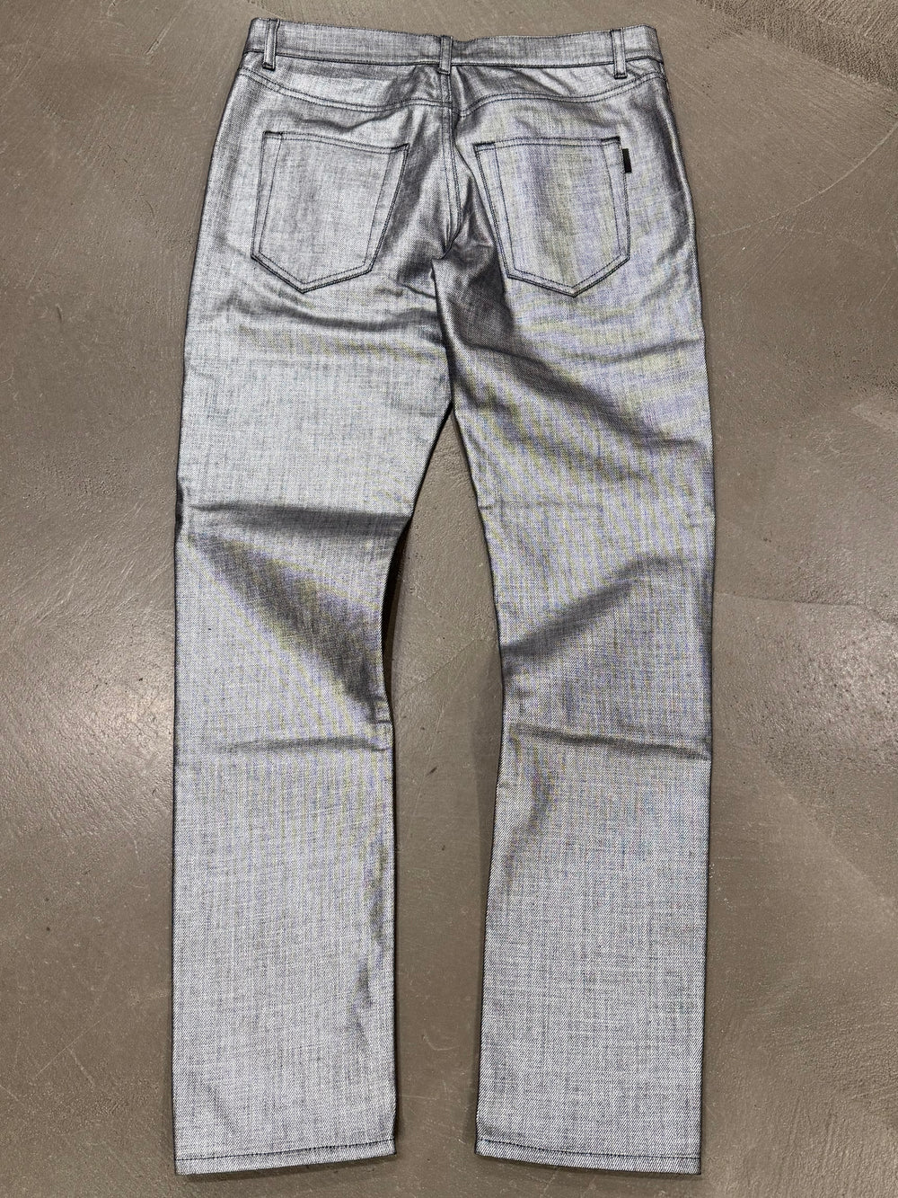 2018 Saint Laurent “D02” metallic silver slim fit pants