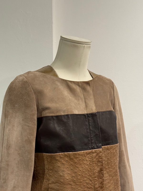 2010 Gucci By Frida Giannini ostrich leather color block jacket