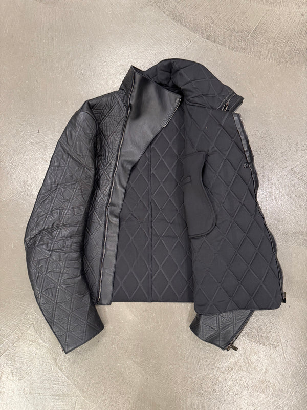 2014 Emporio Armani asymmetrical lozenged biker leather jacket