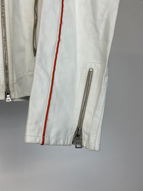 2000s Prada Red Line moto white leather jacket