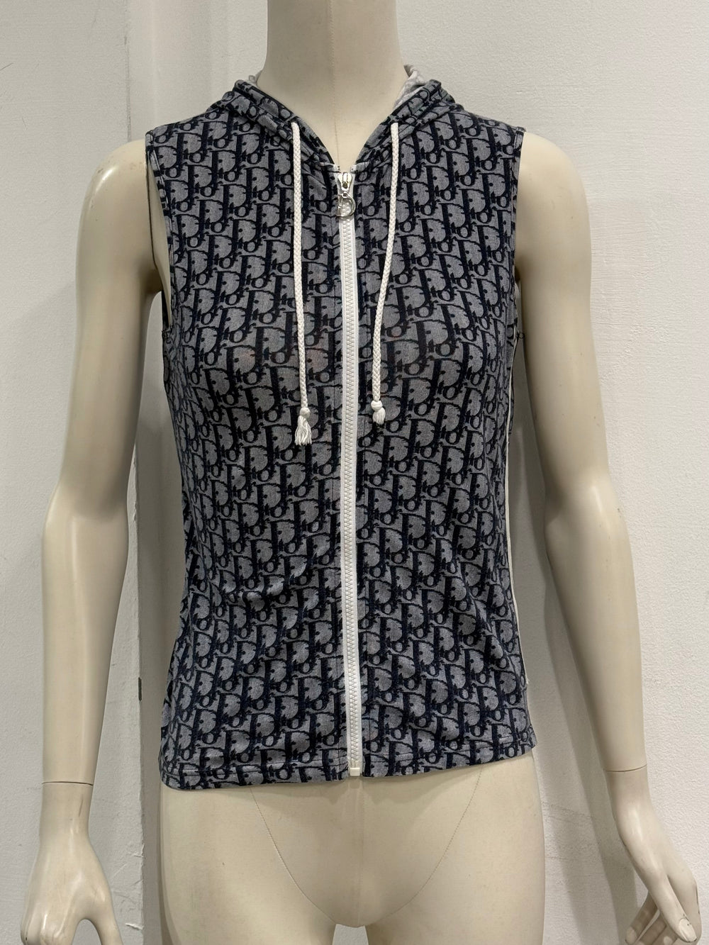 S/S2002 Christian Dior by Galliano monogram zipped vest with hoodie