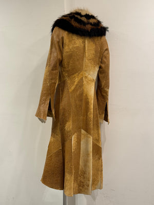 A/W2002 Roberto Cavalli fox fur distressed leather long coat