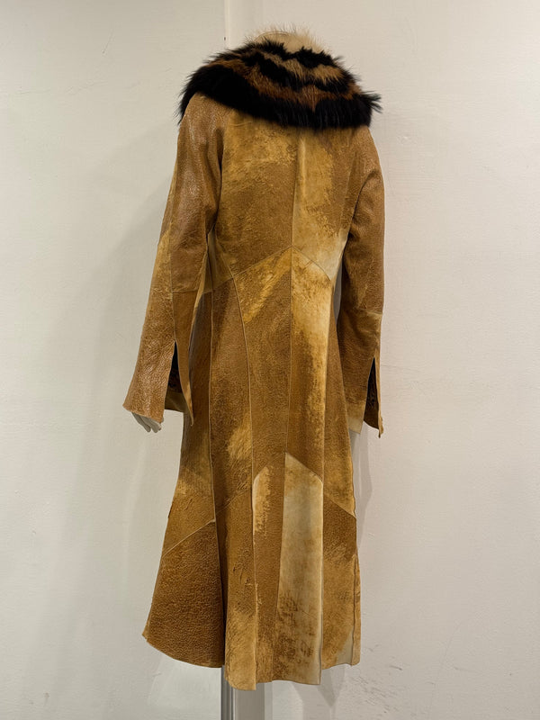 A/W2002 Roberto Cavalli fox fur distressed leather long coat