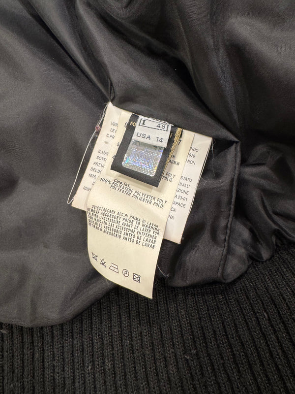 2000s Roberto Cavalli studded boxy armor puffer bomber jacket with removable fur