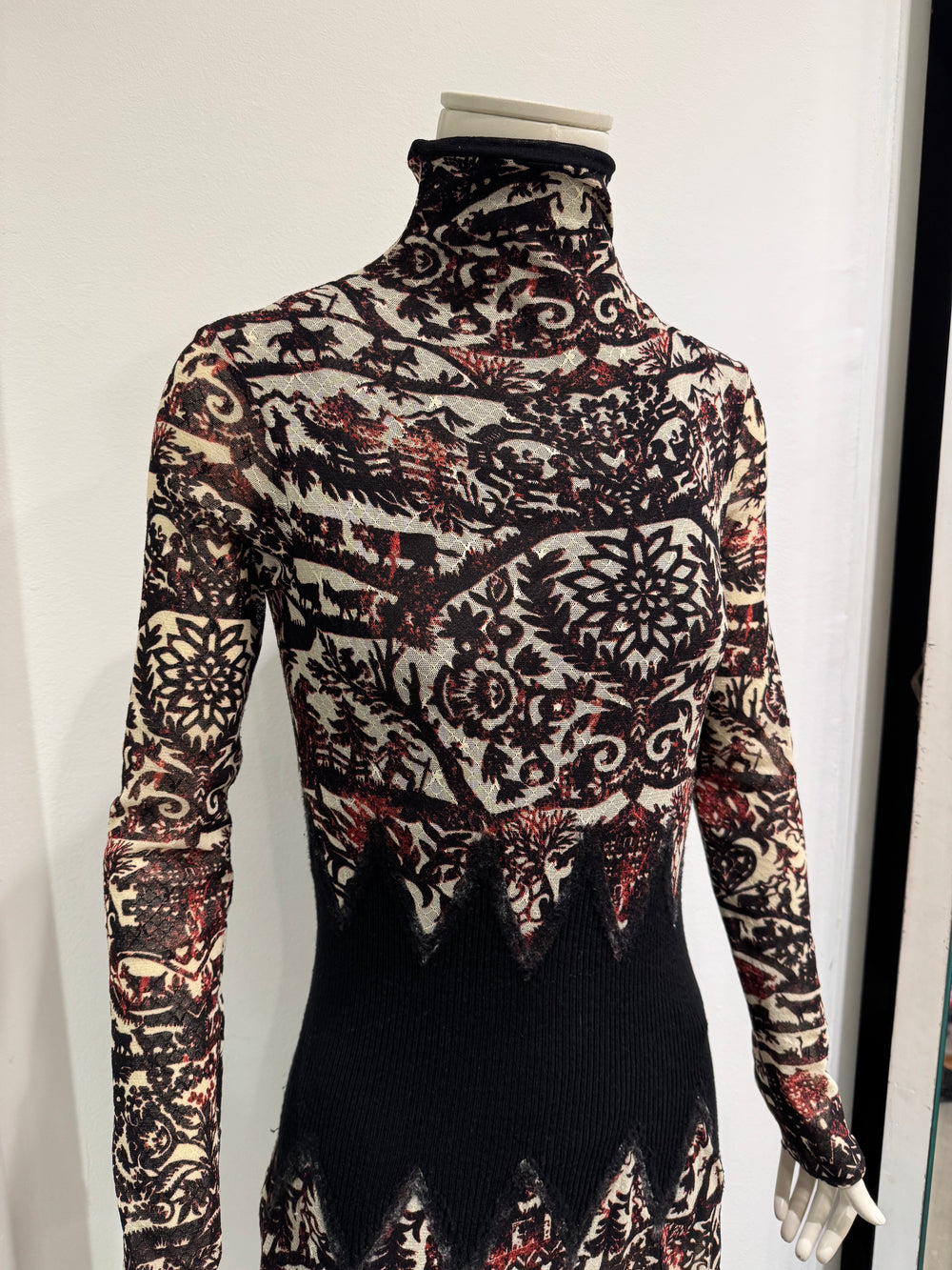 1990s Jean Paul Gaultier tribal hybrid midi mesh dress