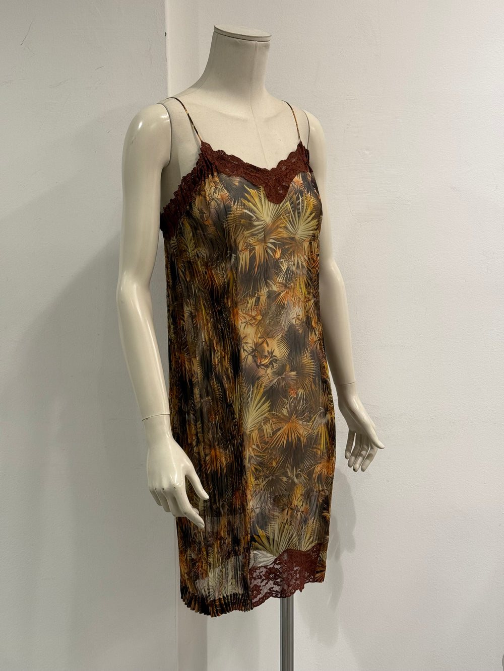 1990s Jean Paul Gaultier tropical mesh lace-trim dress