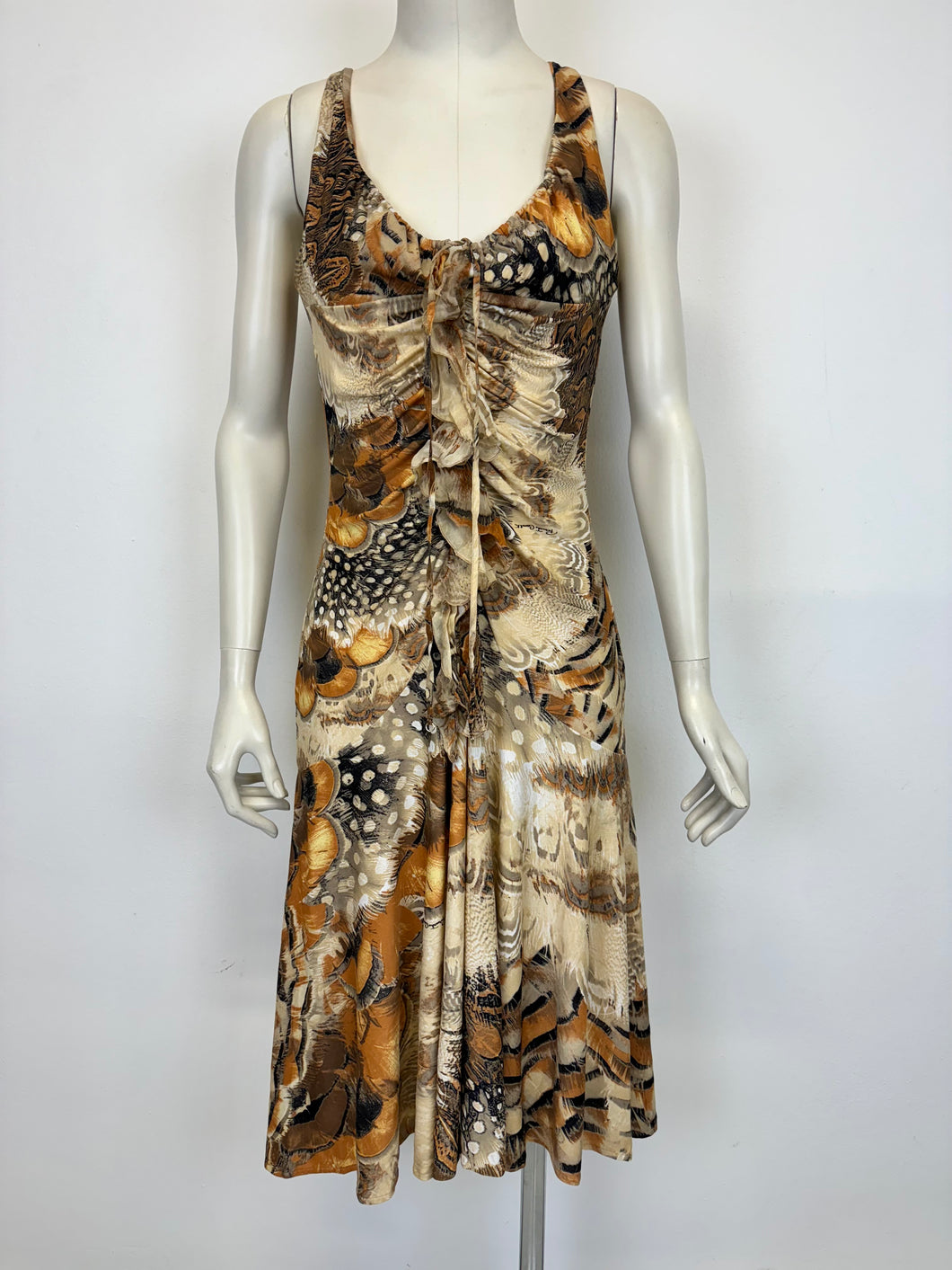 SS2004 Roberto Cavalli feather print silk dress