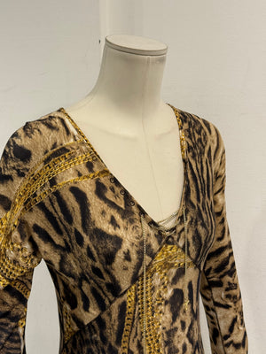 F/W2003 Roberto Cavalli leopard print dress with chains