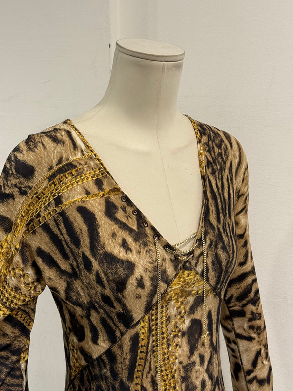 F/W2003 Roberto Cavalli leopard print dress with chains
