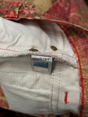 2000s Roberto Cavalli creckered faded jeans