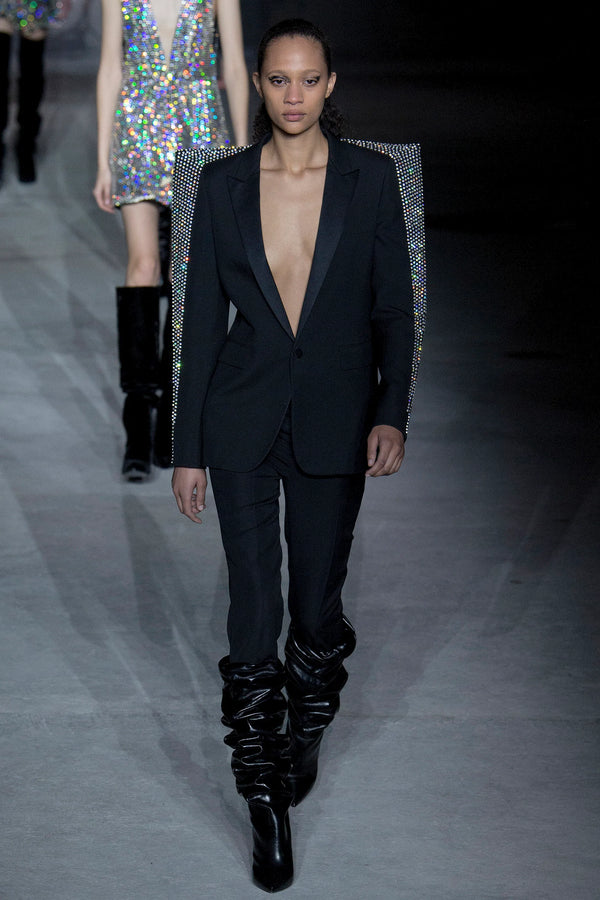 2017 Saint Laurent contrast peak-lapel tuxedo blazer