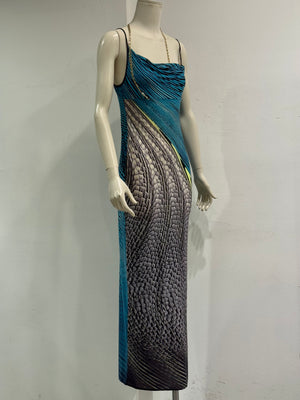 S/S2001 Roberto Cavalli Psychedelic print chain evening dress