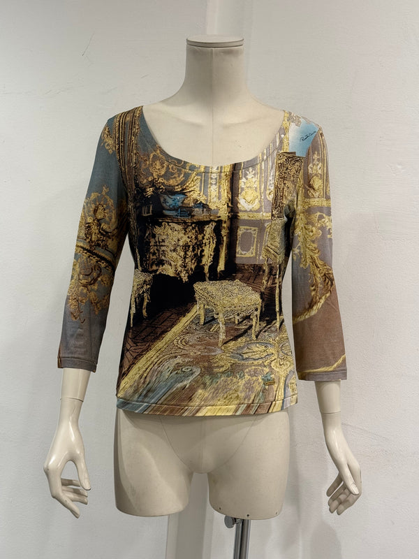2000s Roberto Cavalli baroque interior print mesh top
