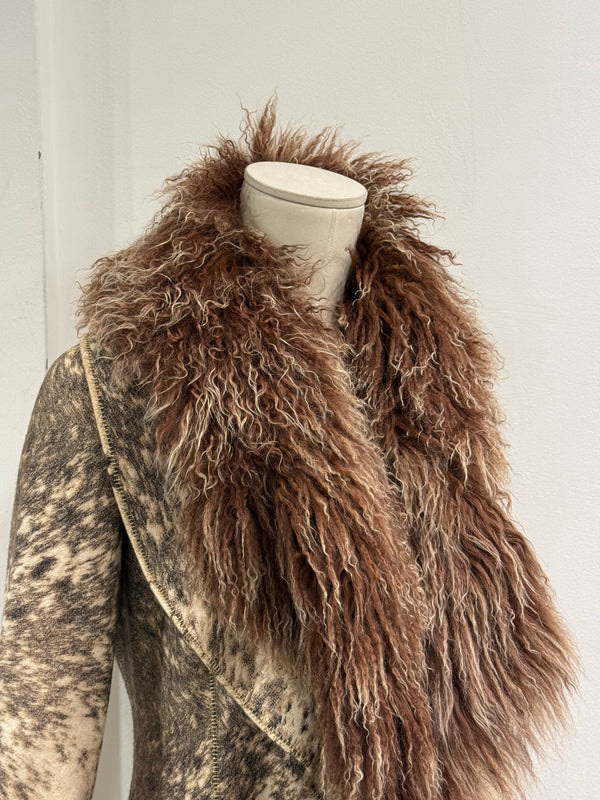 F/W1999 Roberto Cavalli fur-trimmed wool coat