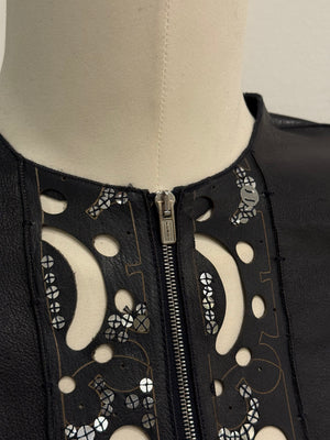 2000s Fendi collarless laser-cut leather jacket