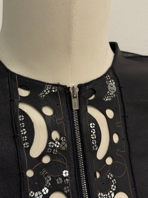 2000s Fendi collarless laser-cut leather jacket
