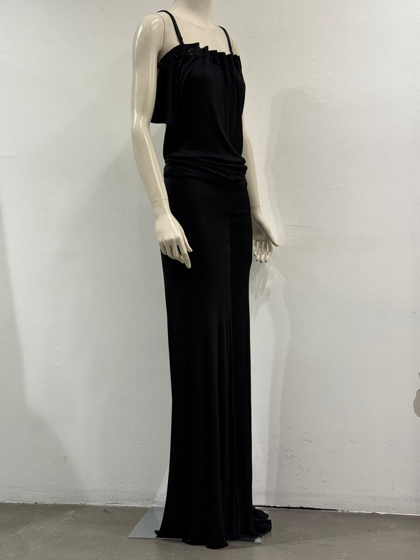2000s Plein Sud buttons cowl-neck long evening dress