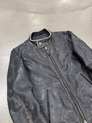2000s Armani acid wash faded faux leather jacket