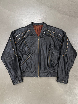 1990s Gianni Versace "Playboy" studded leather bomber jacket