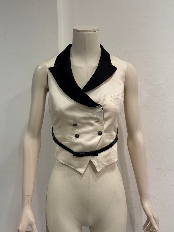 Chanel double breasted gilet with leather belt